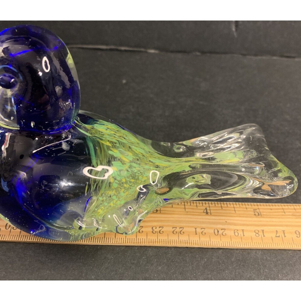 Art Glass Bird Paperweight Blue Green Yellow - Picture 6 of 6